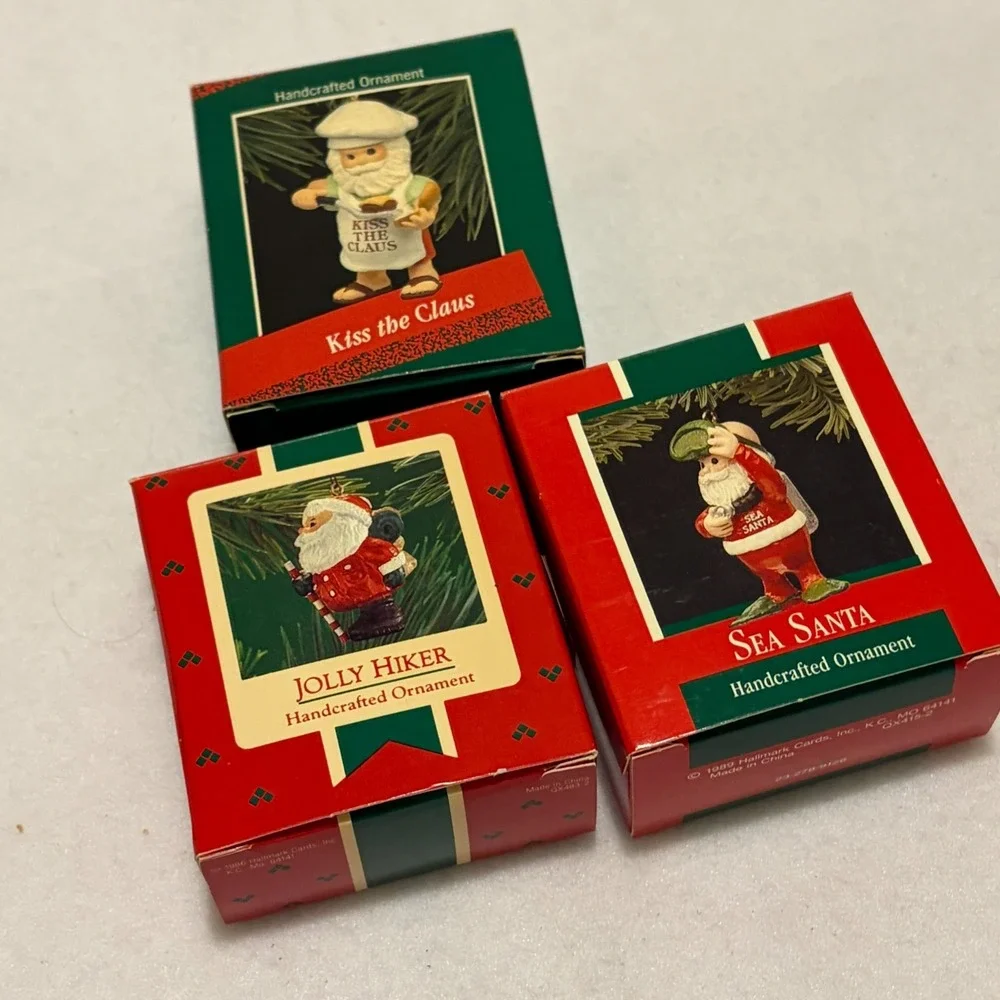 Lot of 17 Vintage Hallmark Keepsake Santa Ornaments Gym Taxi Baseball 1980s